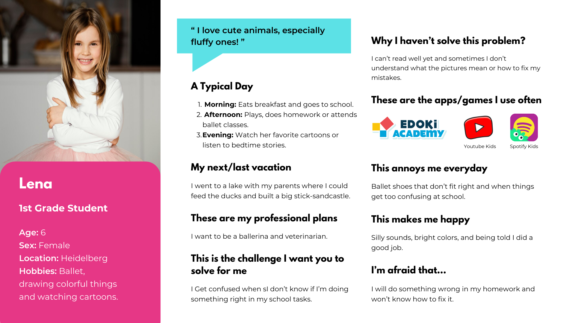Persona profile: Lena, Student, Age 6